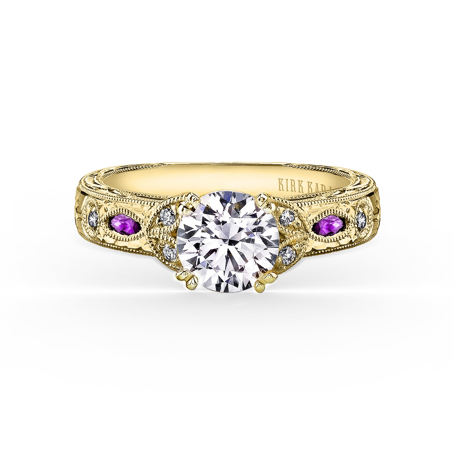 Amethyst Floral Diamond Engagement Ring
