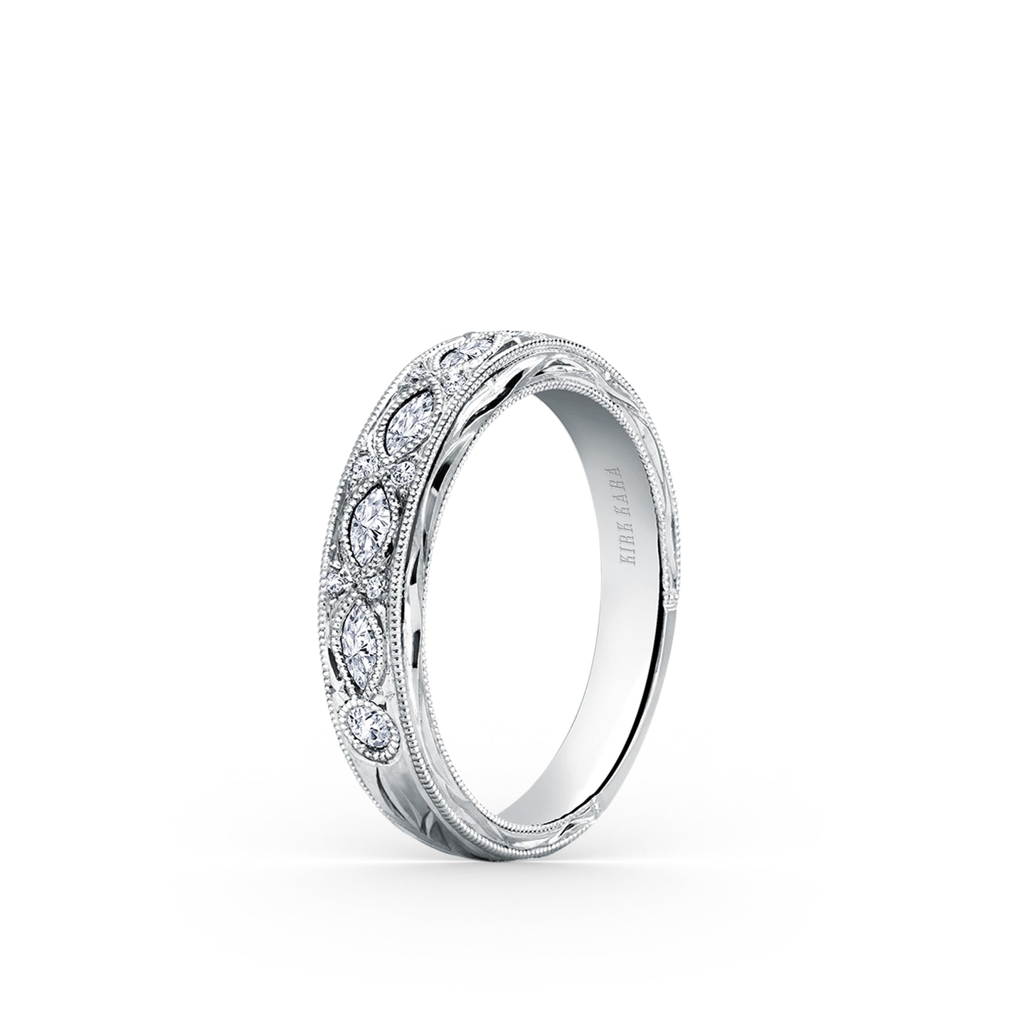 Engraved Marquise Diamond Wedding Band