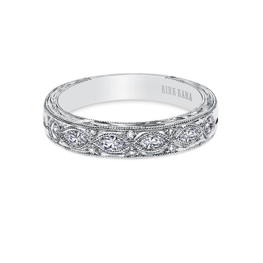 Engraved Marquise Diamond Wedding Band