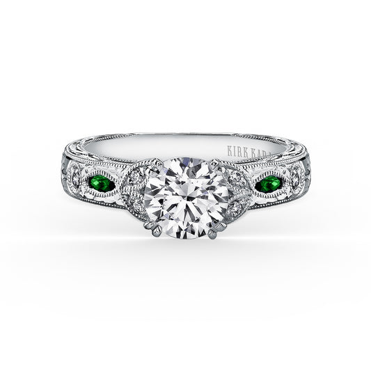 Tsavorite Floral Diamond Engraved Engagement Ring