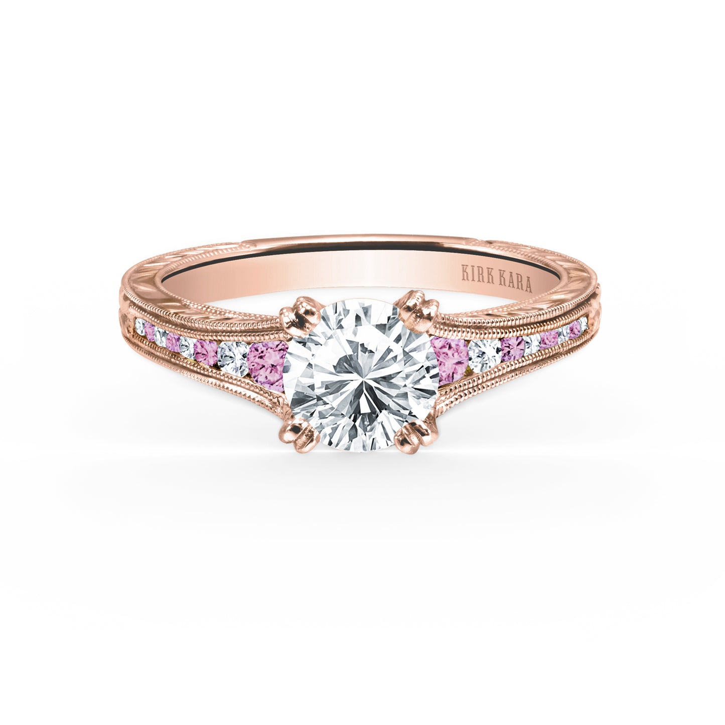 Pink Sapphire Channel Set Diamond Engagement Ring