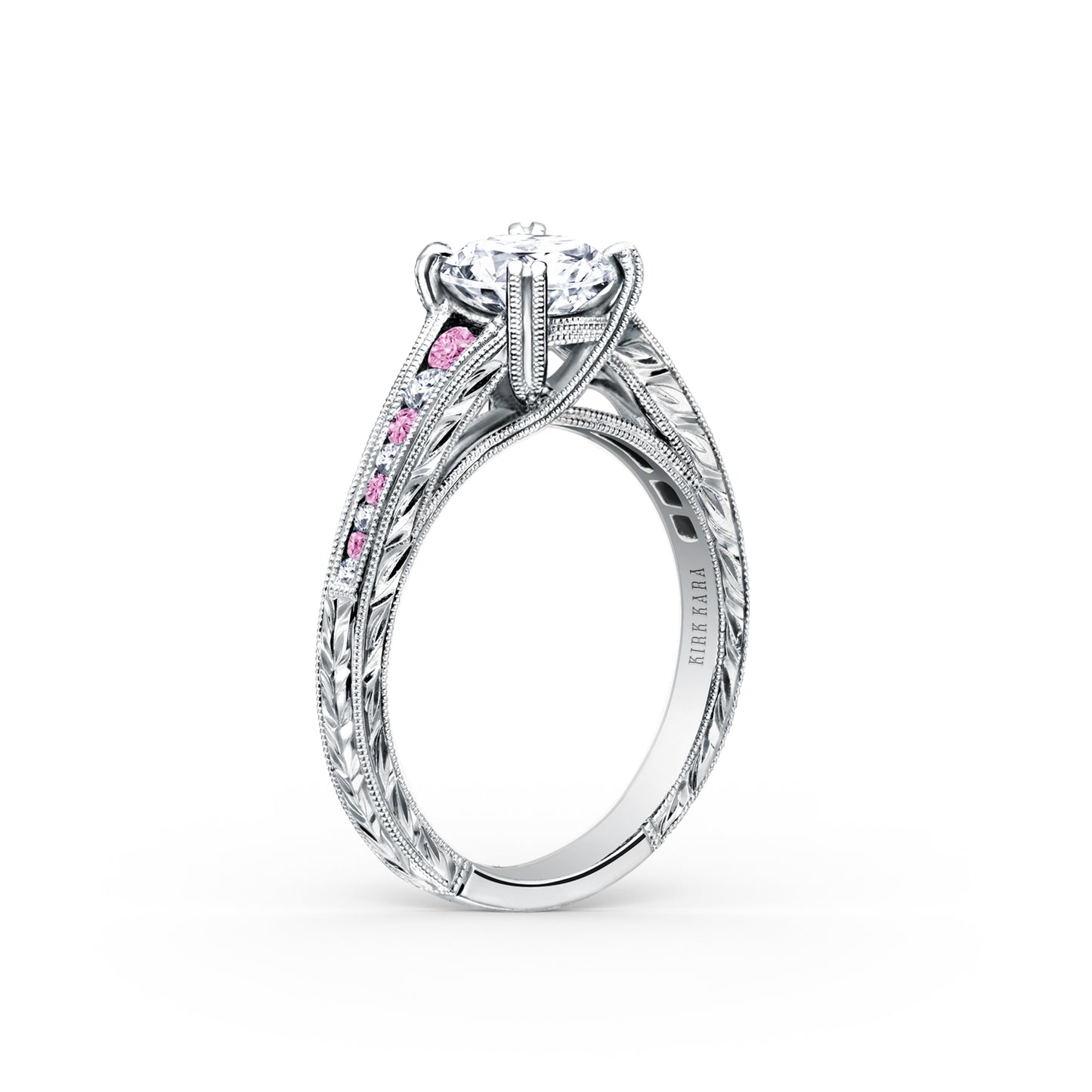 Pink Sapphire Channel Set Diamond Engagement Ring