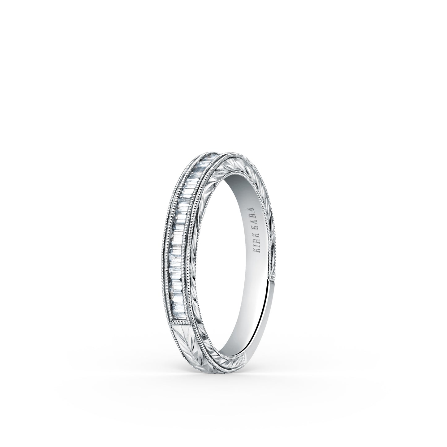 Channel Set Engraved Baguette Diamond Wedding Band