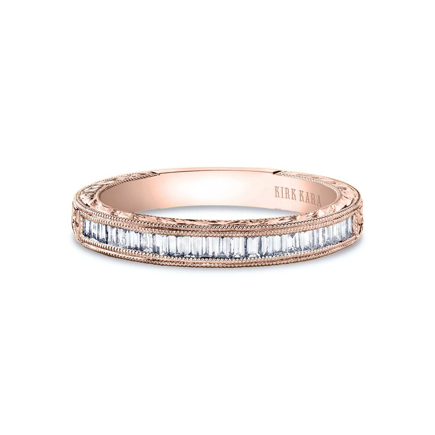 Channel Set Engraved Baguette Diamond Wedding Band