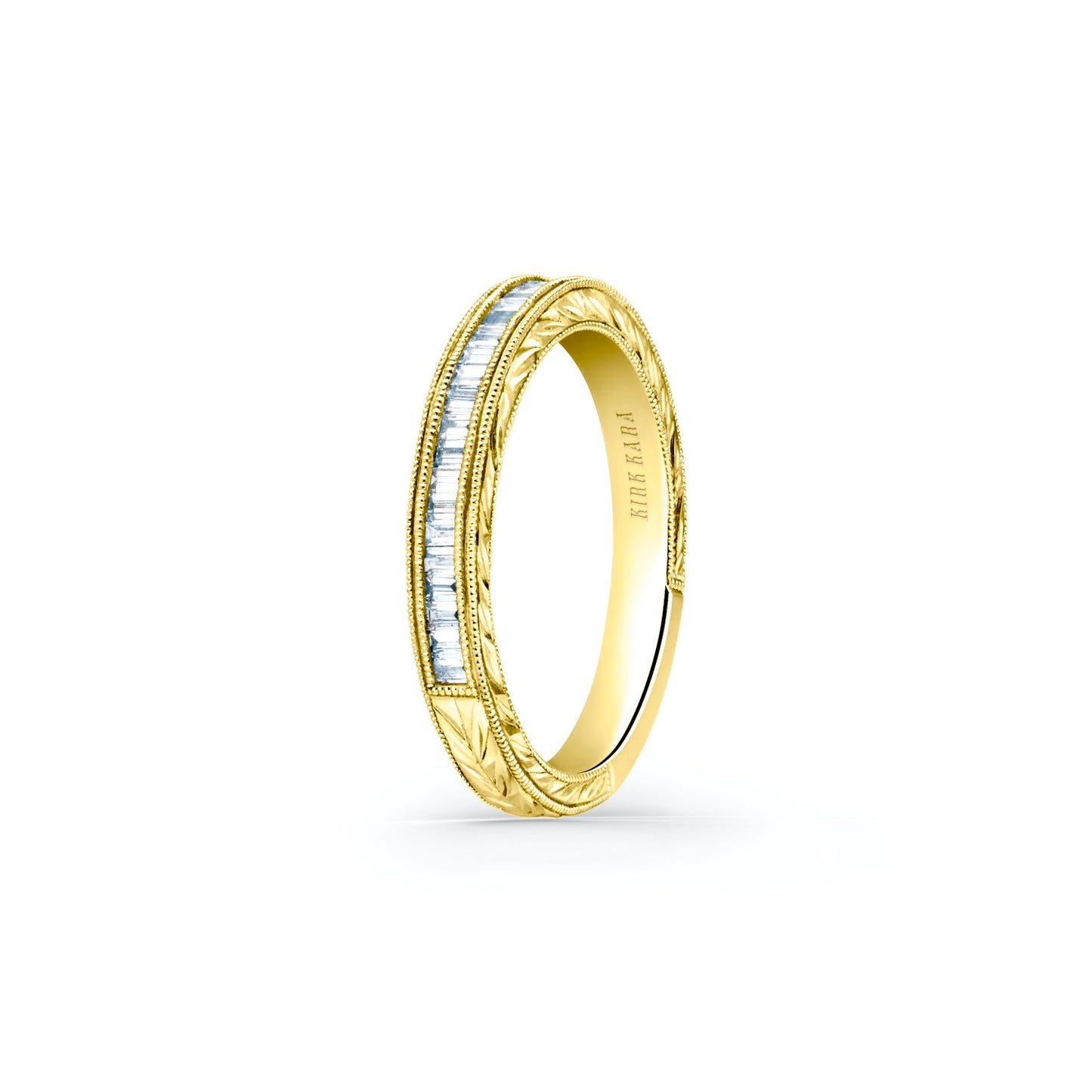 Channel Set Engraved Baguette Diamond Wedding Band