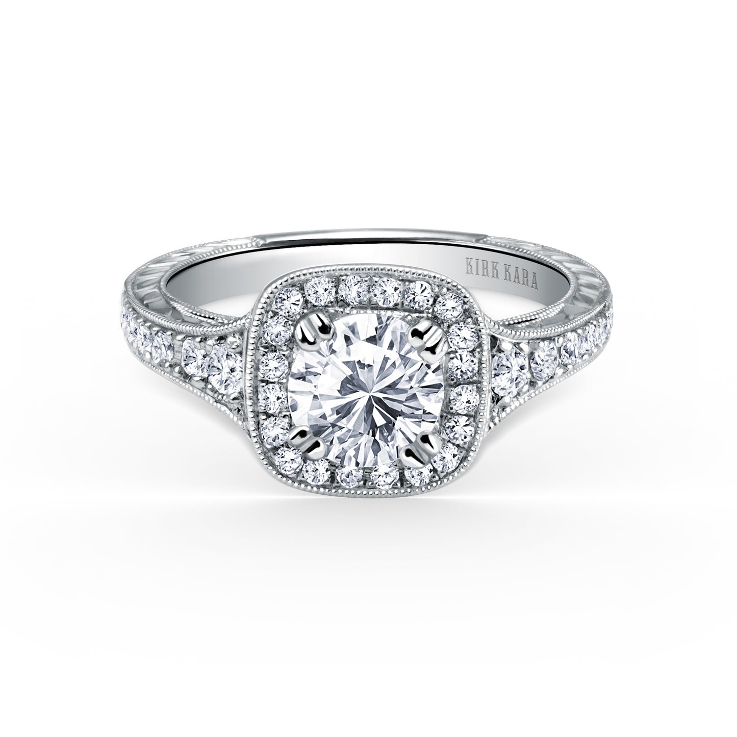 Engraved Filigree Halo Diamond Engagement Ring