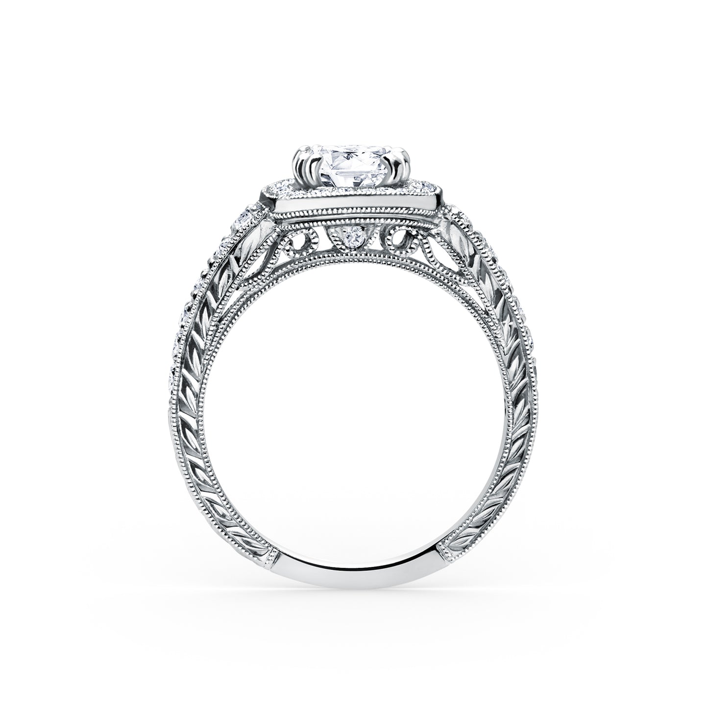 Engraved Filigree Halo Diamond Engagement Ring