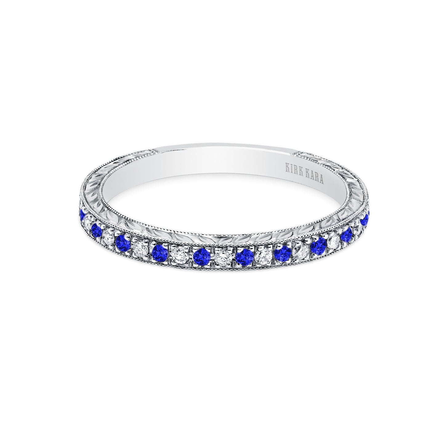 Engraved Blue Sapphire Diamond Wedding Band