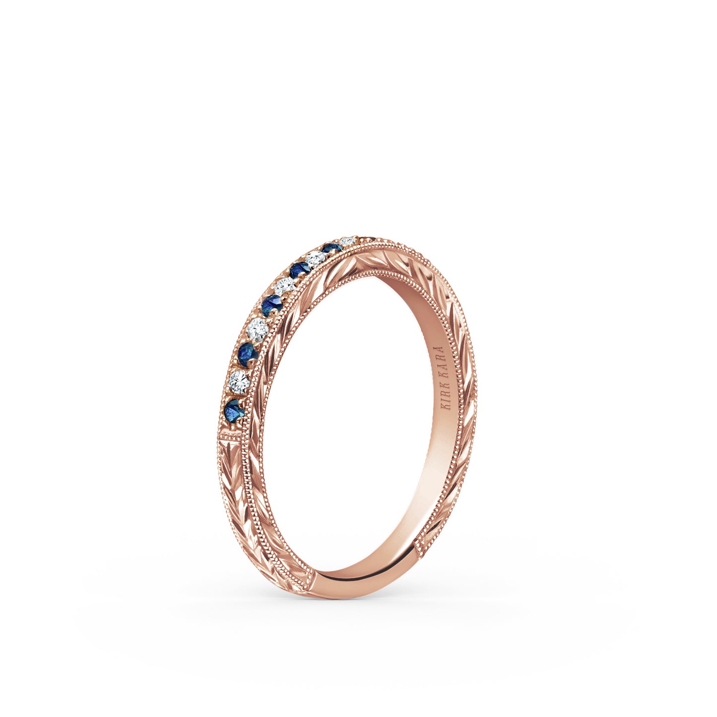 Engraved Blue Sapphire Diamond Wedding Band