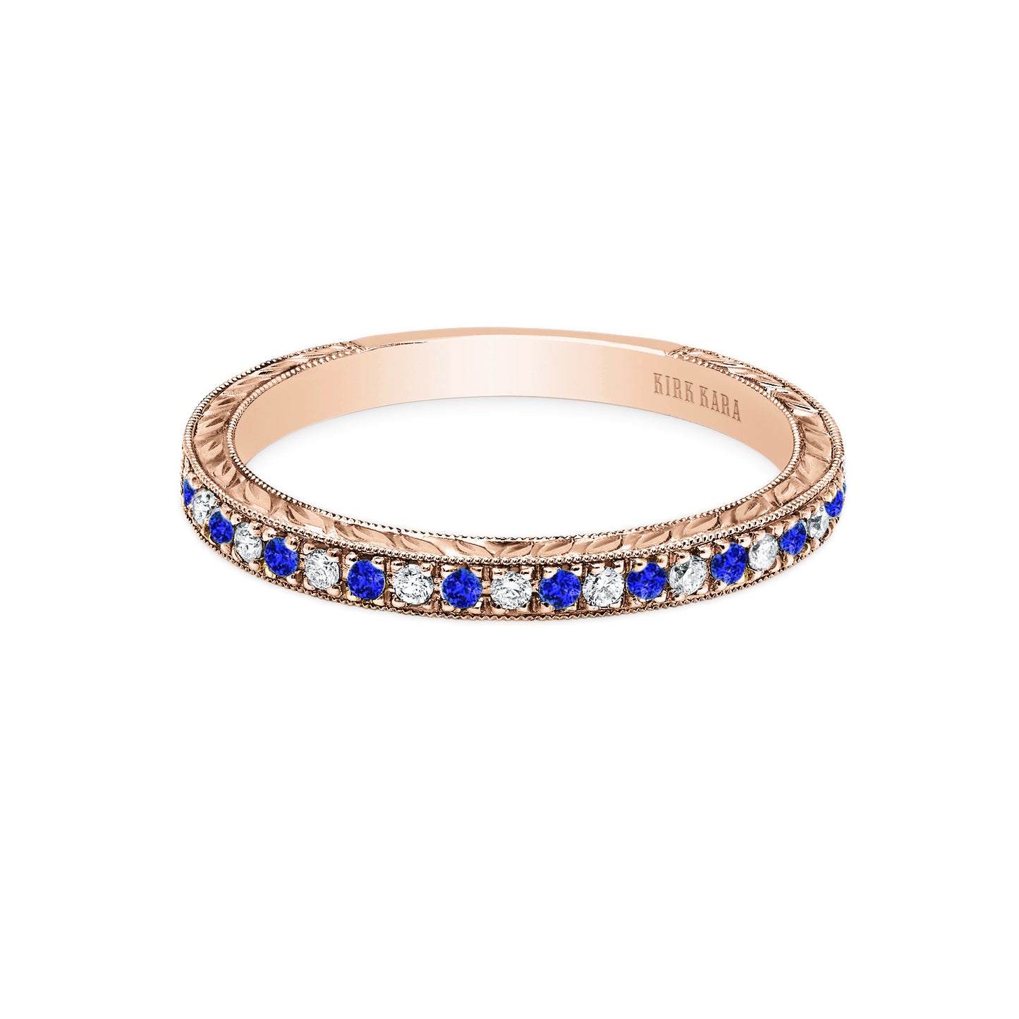 Engraved Blue Sapphire Diamond Wedding Band