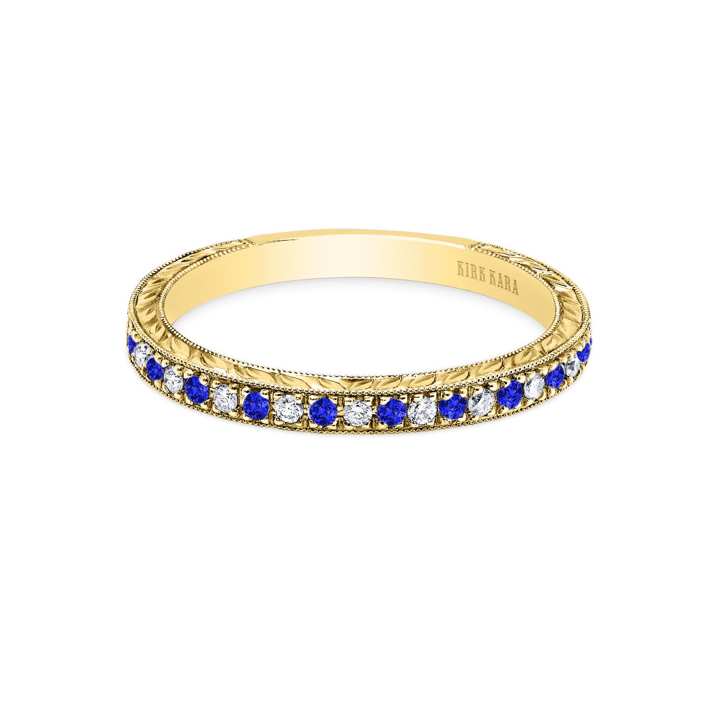 Engraved Blue Sapphire Diamond Wedding Band