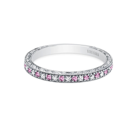 Engraved Pink Sapphire Diamond Wedding Band