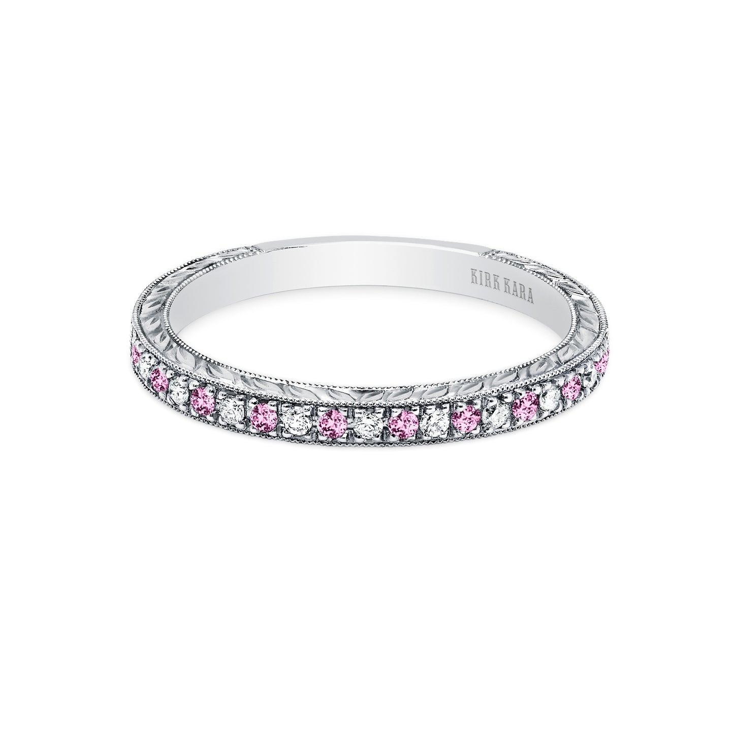 Engraved Pink Sapphire Diamond Wedding Band