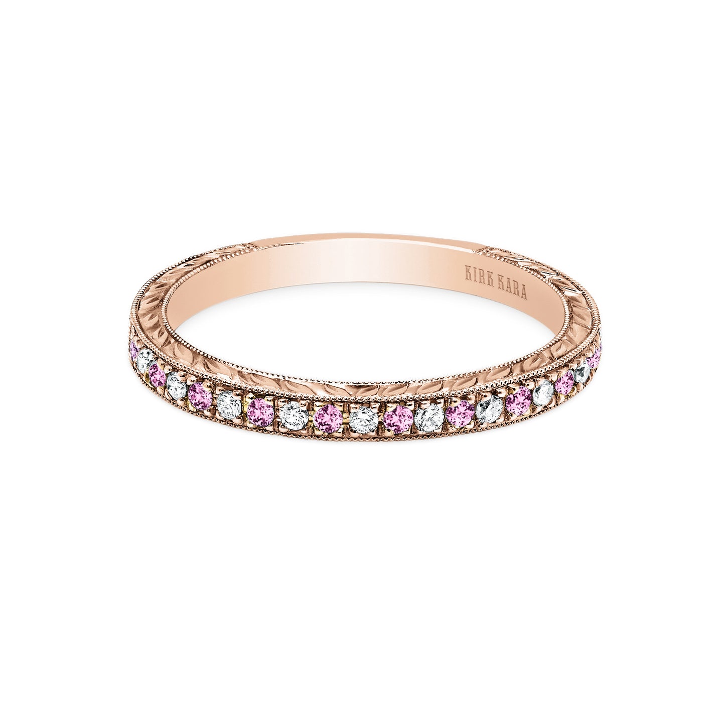 Engraved Pink Sapphire Diamond Wedding Band