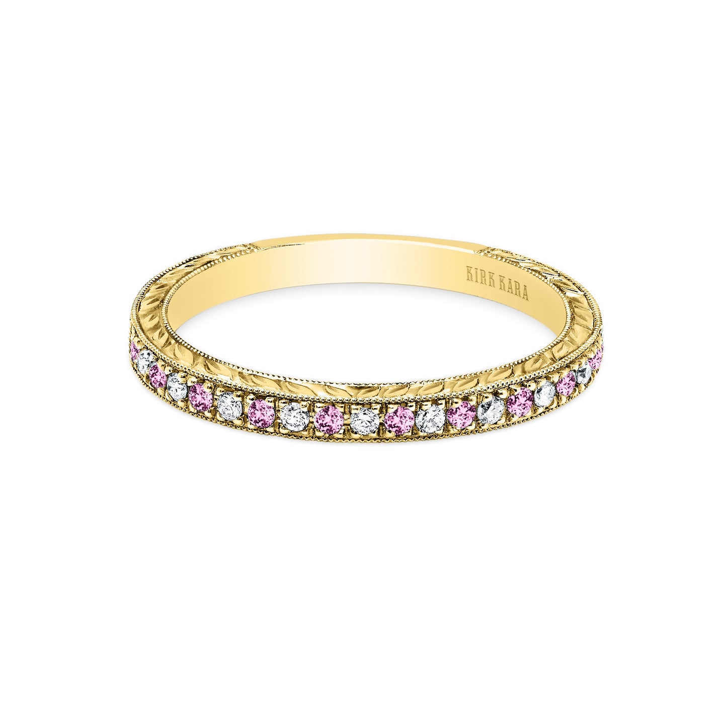 Engraved Pink Sapphire Diamond Wedding Band