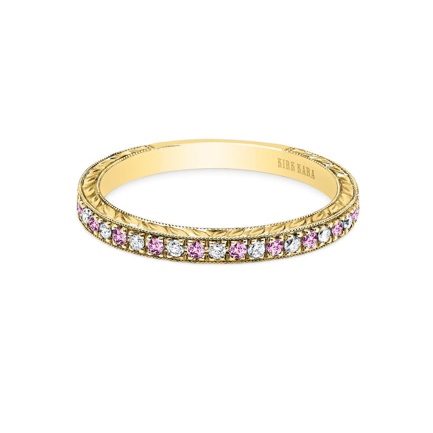 Engraved Pink Sapphire Diamond Wedding Band