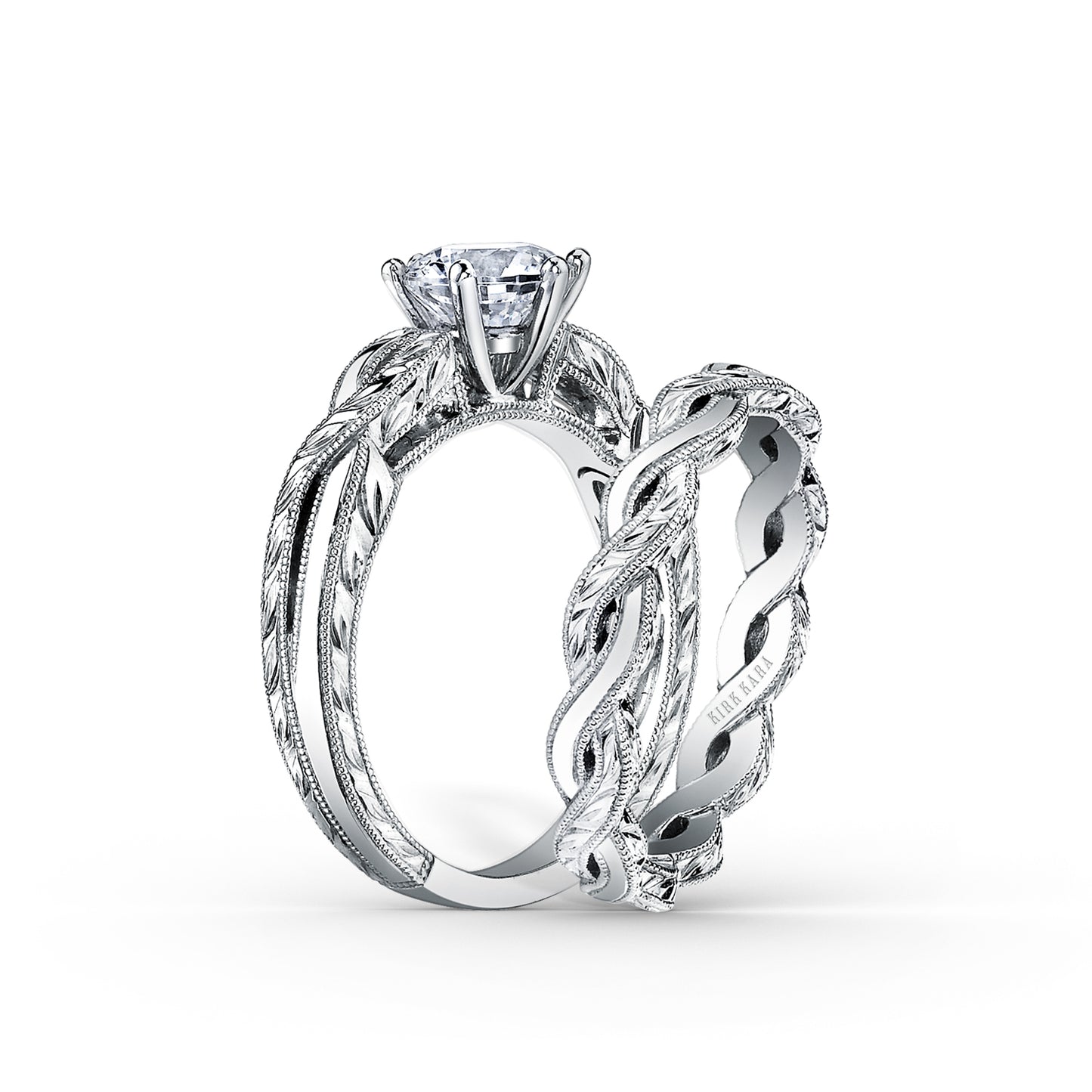 Engraved Twist Cathedral Engagement Ring