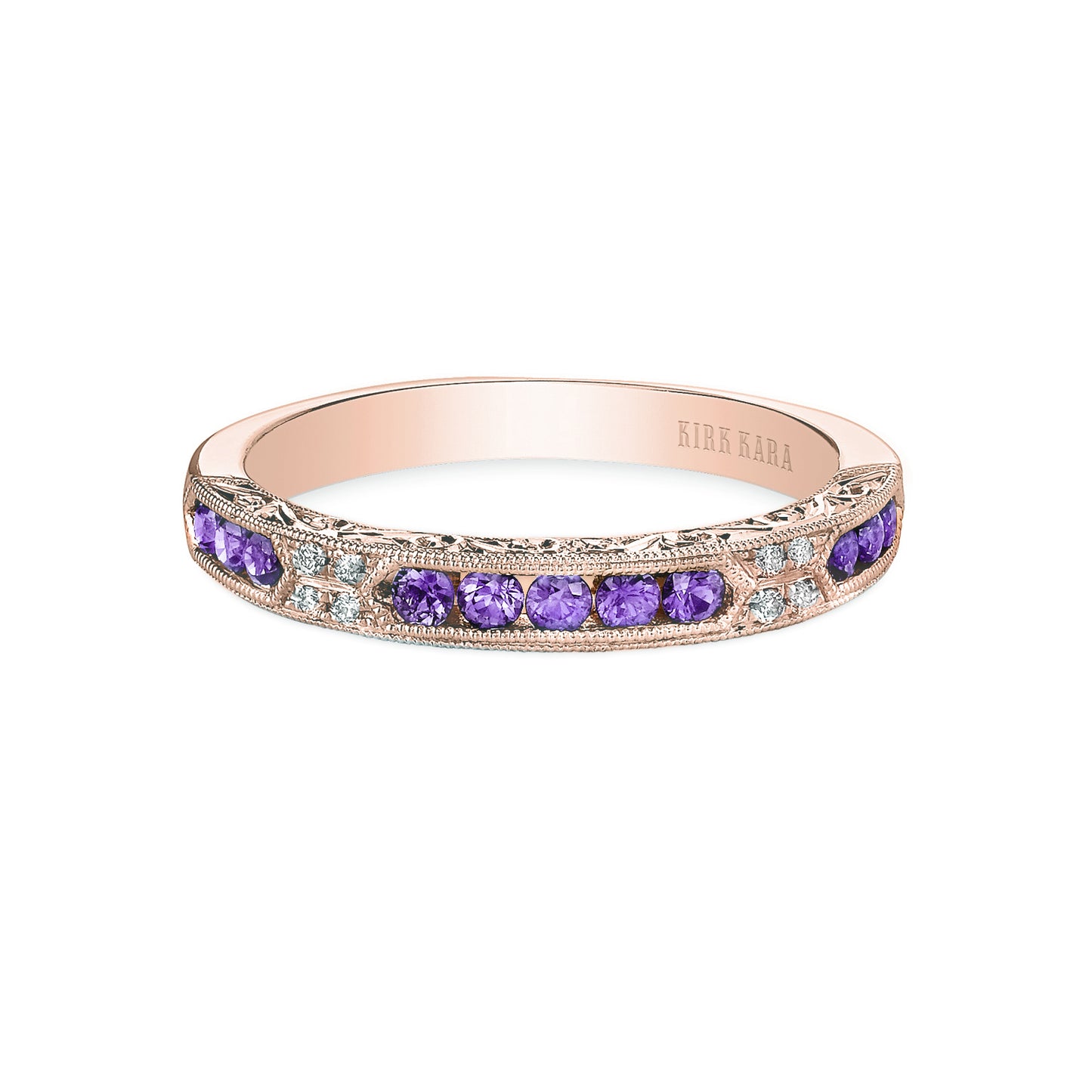 Channel Set Artful Amethyst Diamond Wedding Band