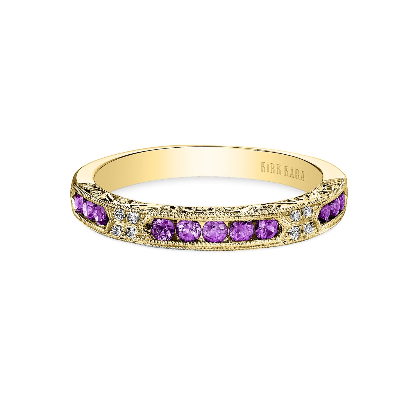 Channel Set Artful Amethyst Diamond Wedding Band