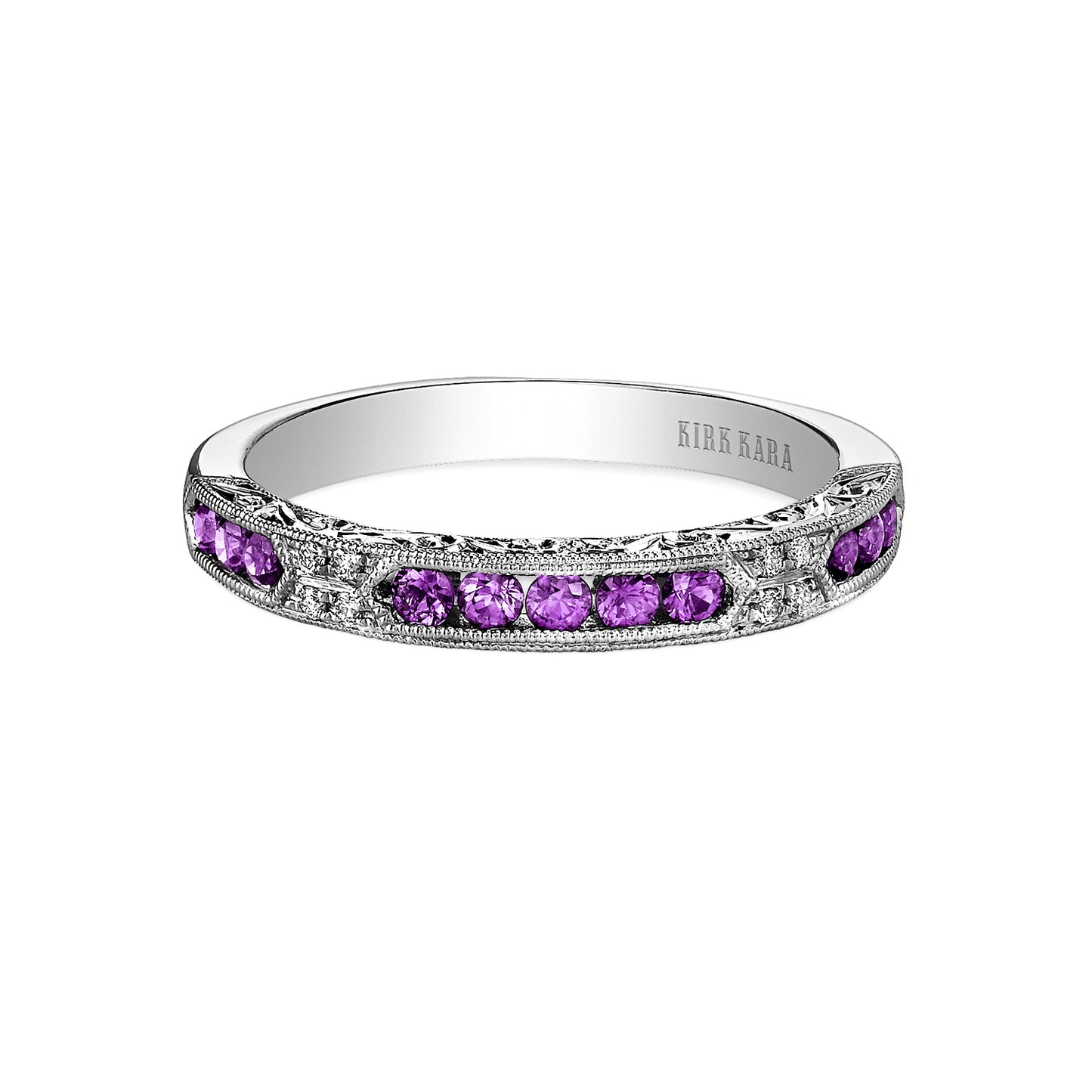 Channel Set Artful Amethyst Diamond Wedding Band