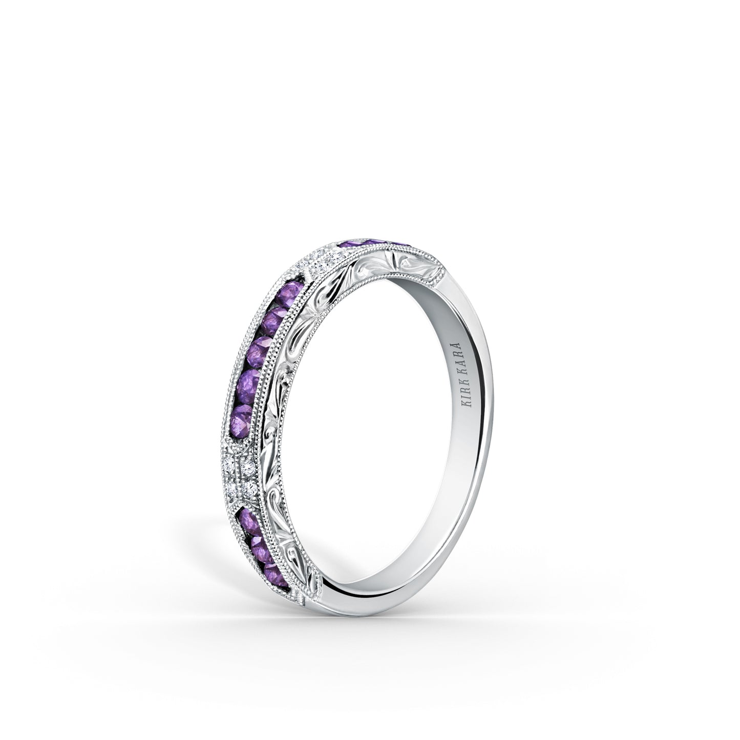 Channel Set Artful Amethyst Diamond Wedding Band