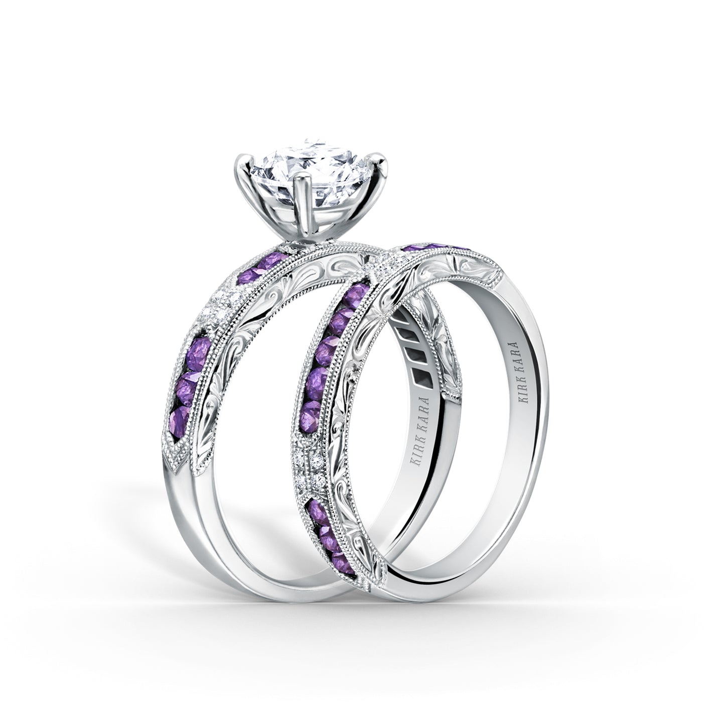 Channel Set Artful Amethyst Diamond Engagement Ring