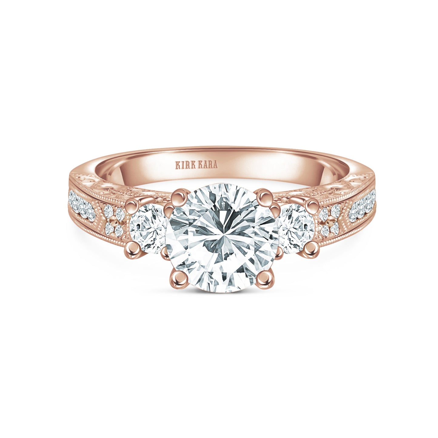 Engraved Deco Diamond Three Stone Engagement Ring