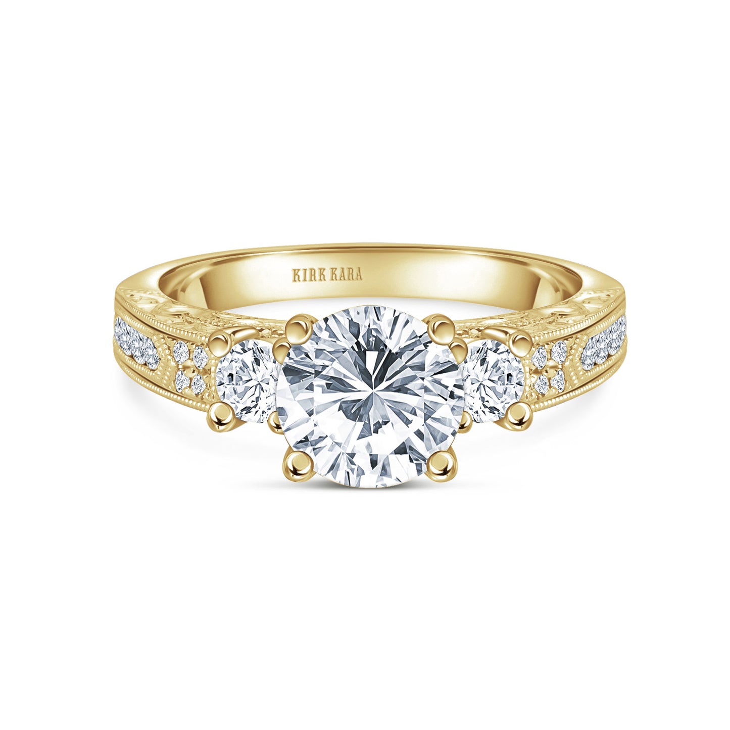 Engraved Deco Diamond Three Stone Engagement Ring