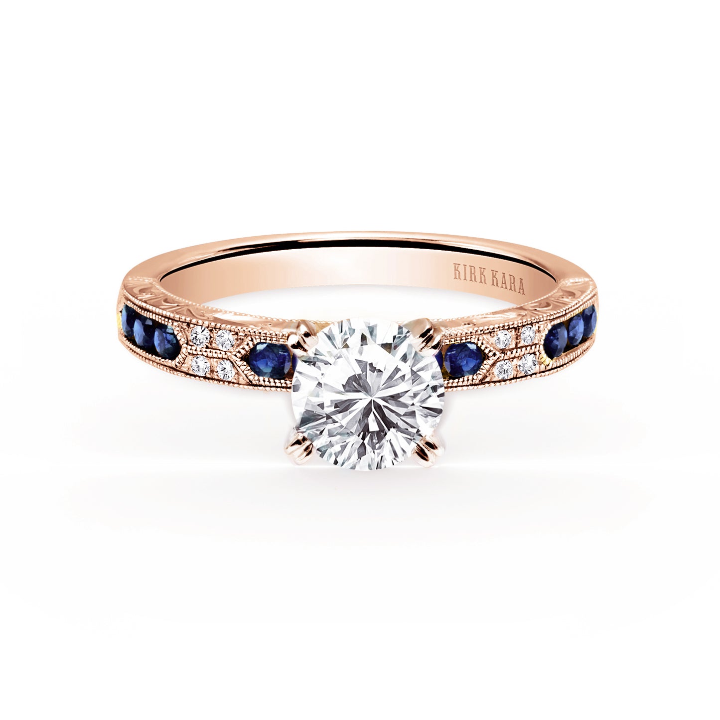 Channel Set Artful Blue Sapphire Diamond Engagement Ring