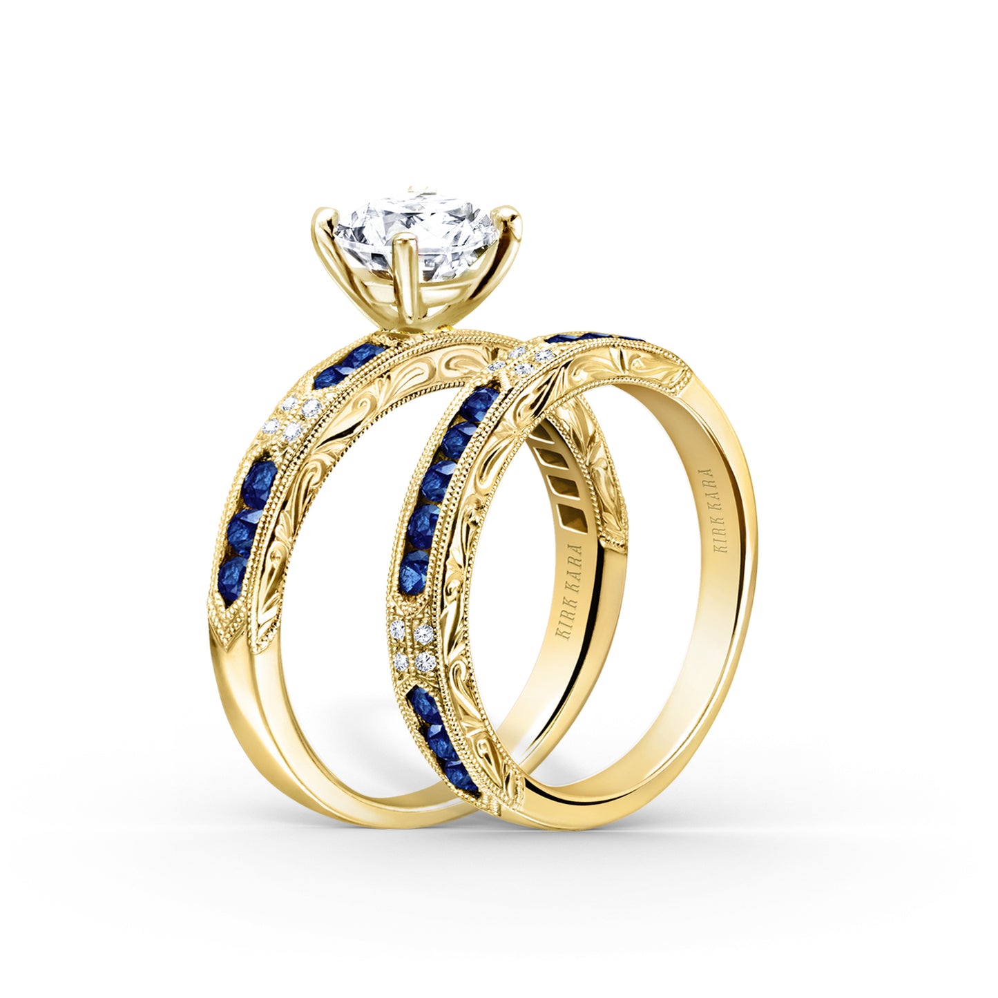 Channel Set Artful Blue Sapphire Diamond Engagement Ring