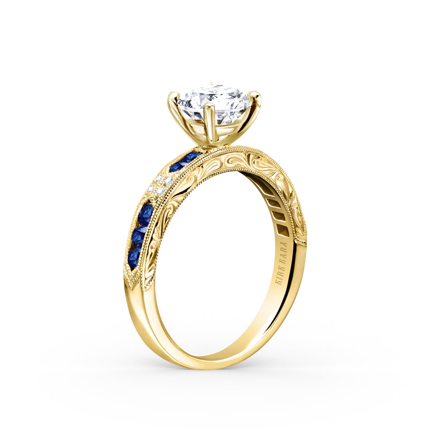 Channel Set Artful Blue Sapphire Diamond Engagement Ring