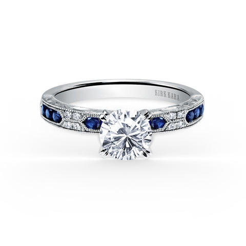 Channel Set Artful Blue Sapphire Diamond Engagement Ring