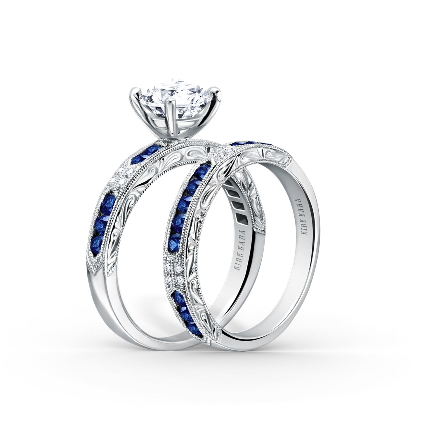 Channel Set Artful Blue Sapphire Diamond Engagement Ring