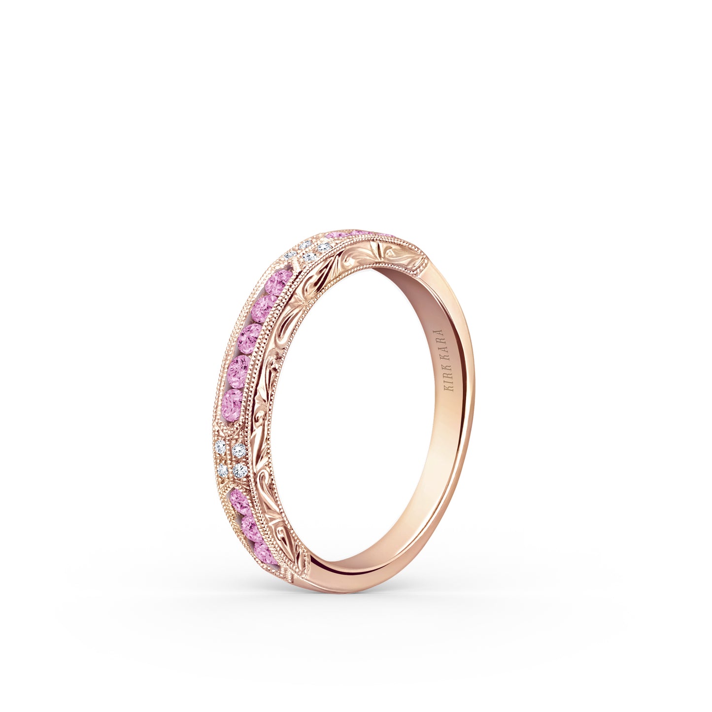 Channel Set Artful Pink Sapphire Diamond Wedding Band