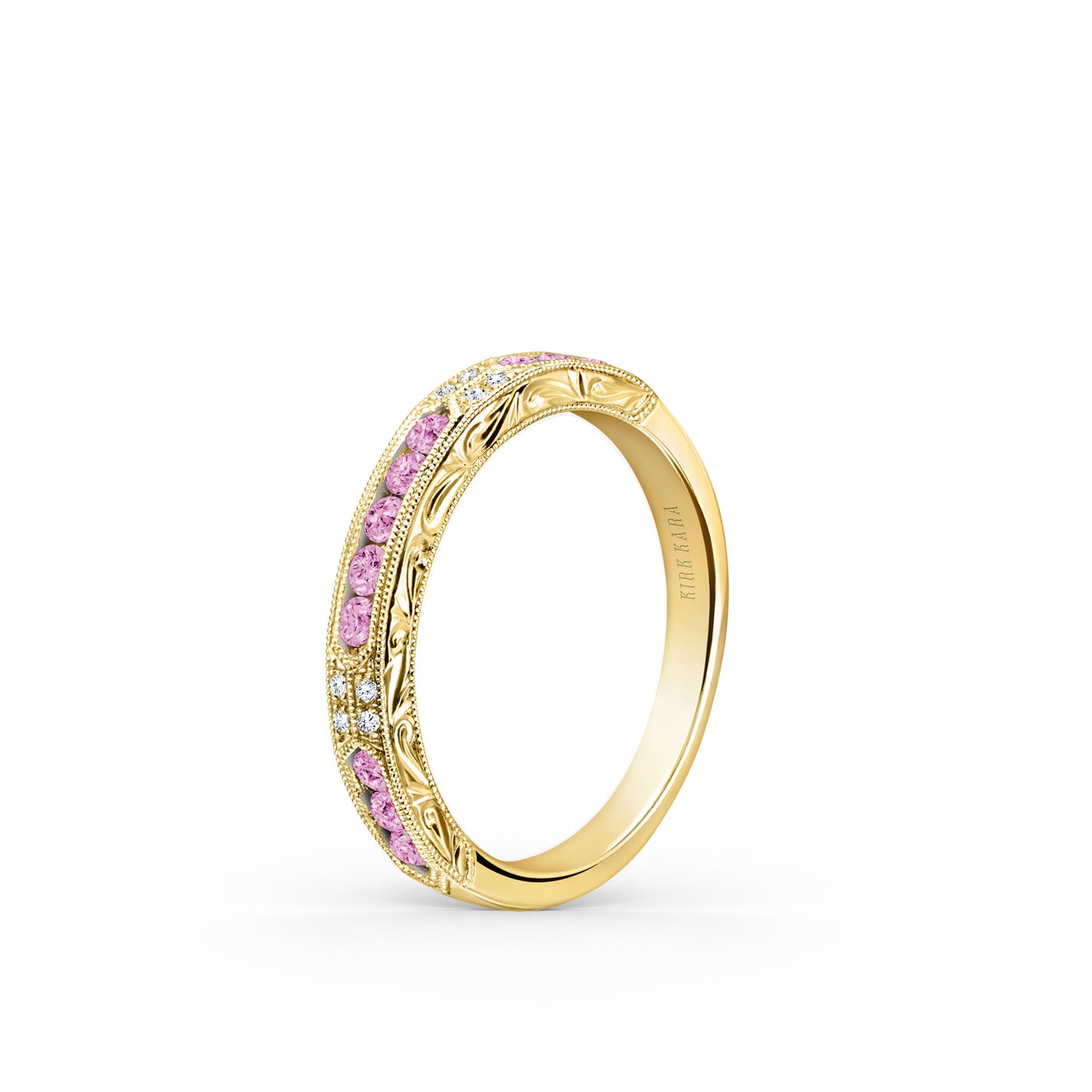 Channel Set Artful Pink Sapphire Diamond Wedding Band