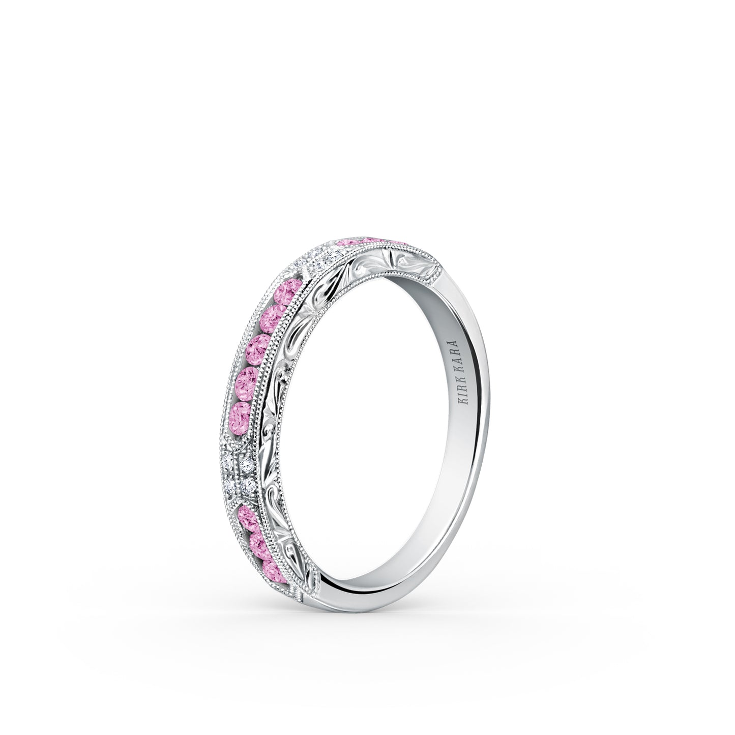 Channel Set Artful Pink Sapphire Diamond Wedding Band