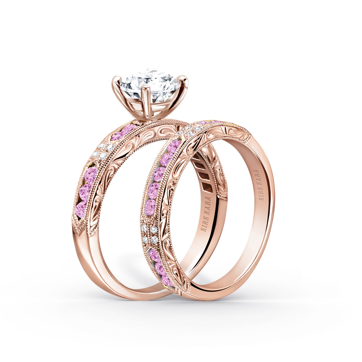 Channel Set Artful Pink Sapphire Diamond Wedding Band