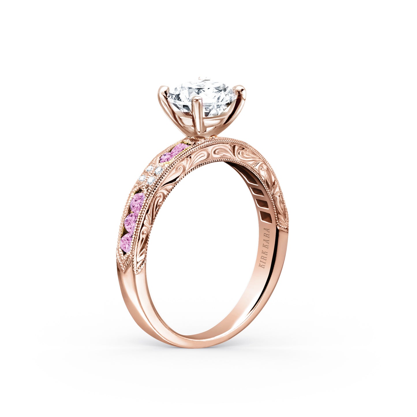 Channel Set Artful Pink Sapphire Diamond Engagement Ring