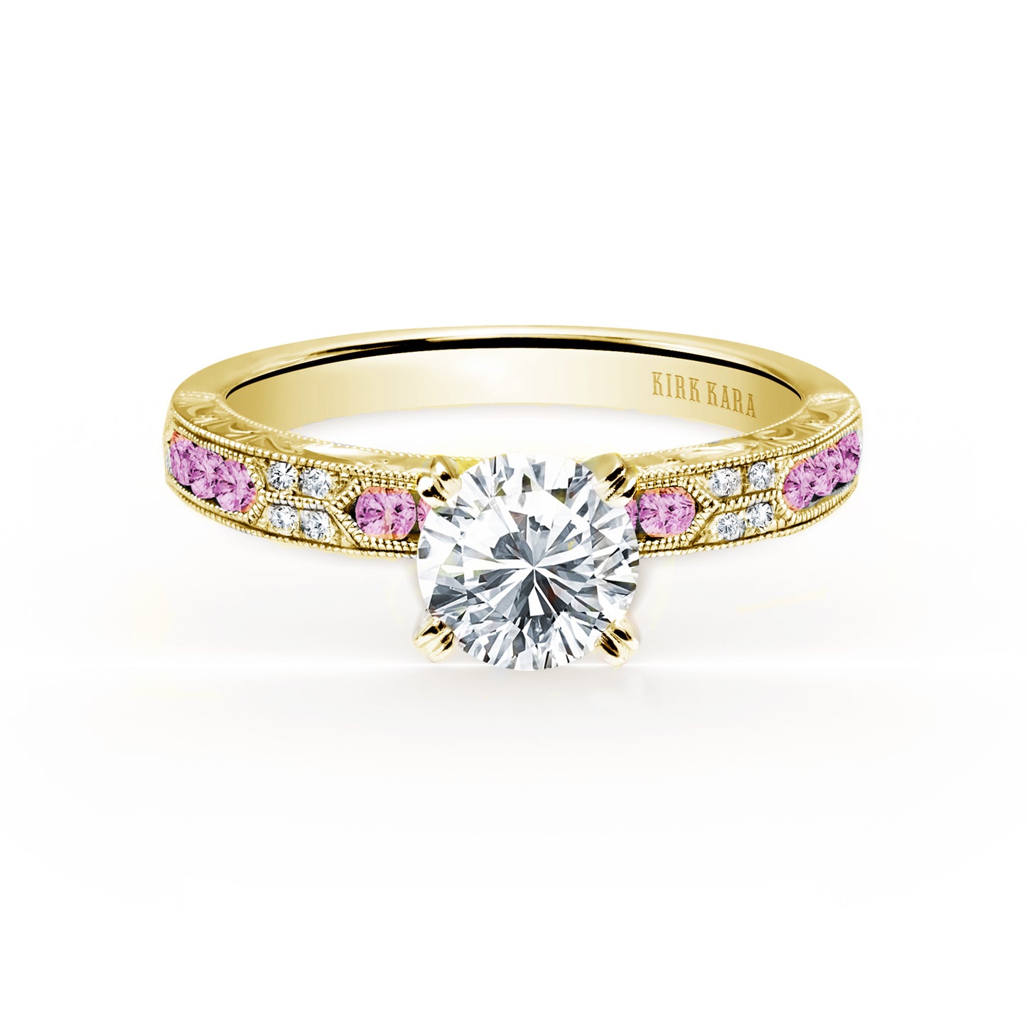 Channel Set Artful Pink Sapphire Diamond Engagement Ring