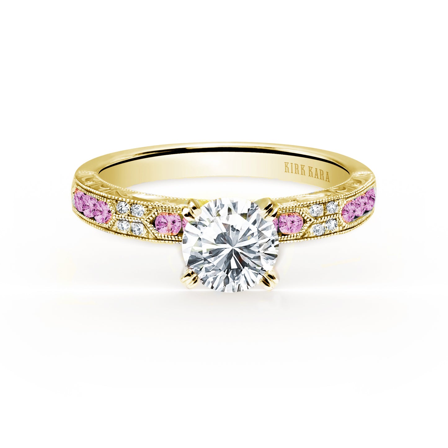 Channel Set Artful Pink Sapphire Diamond Engagement Ring