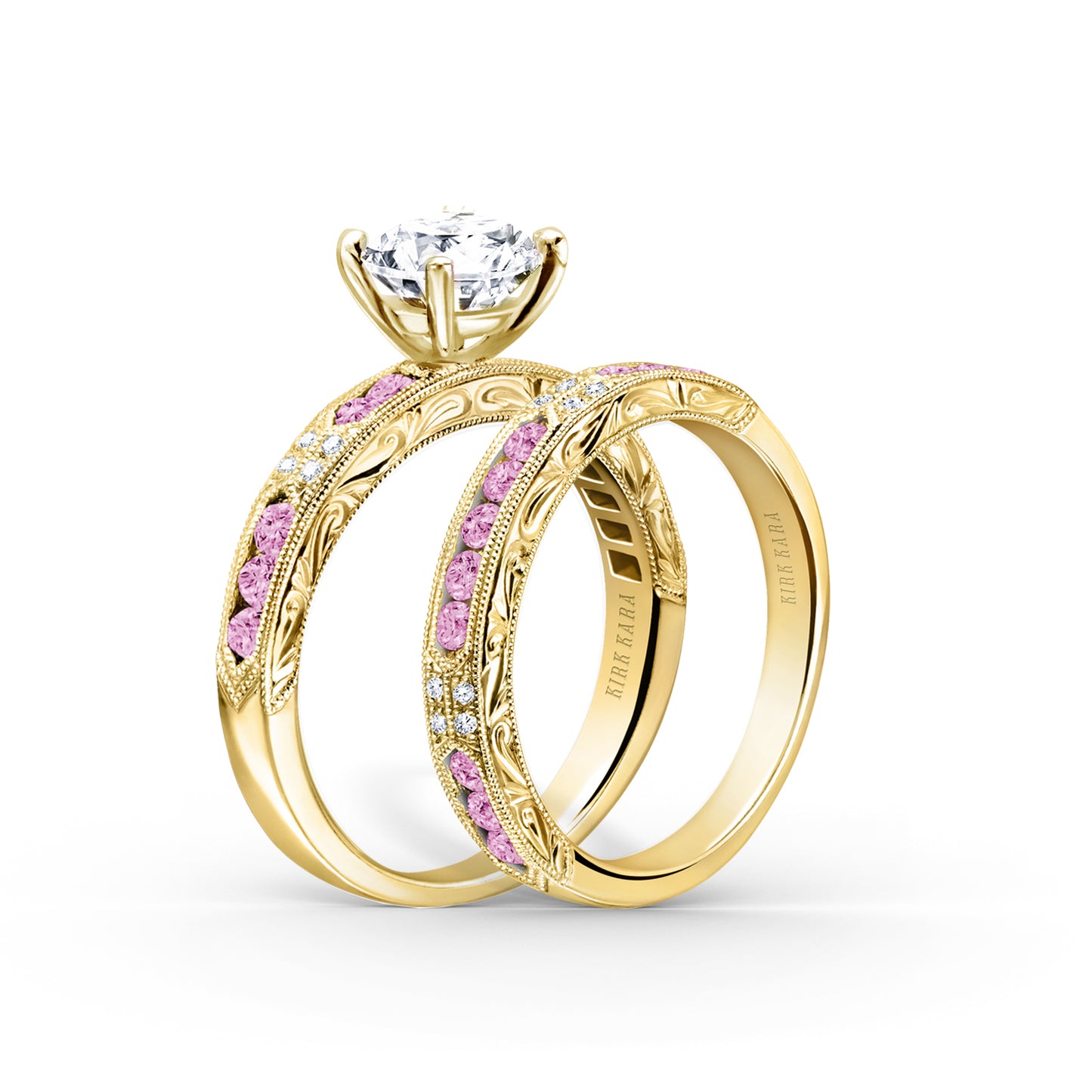 Channel Set Artful Pink Sapphire Diamond Engagement Ring