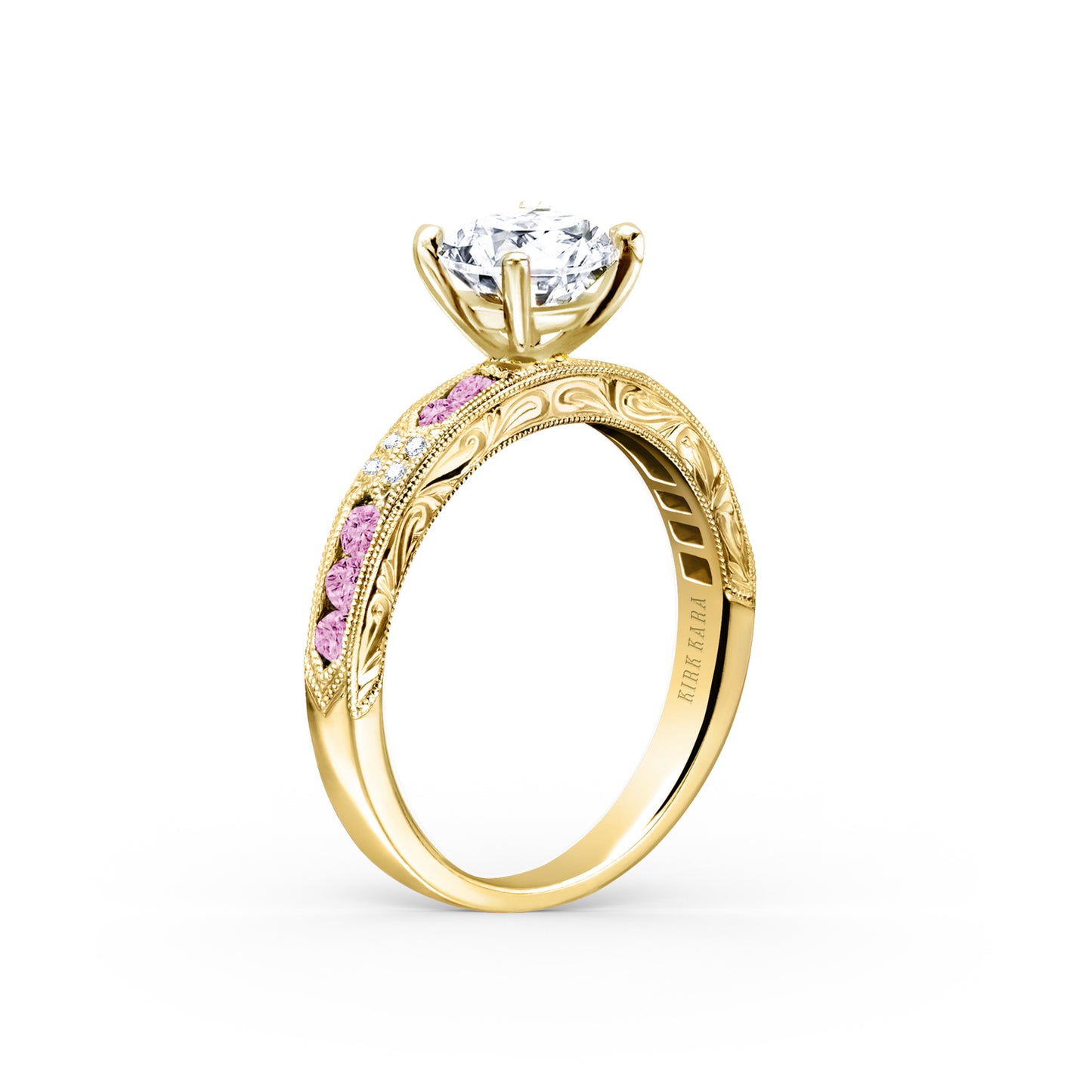 Channel Set Artful Pink Sapphire Diamond Engagement Ring