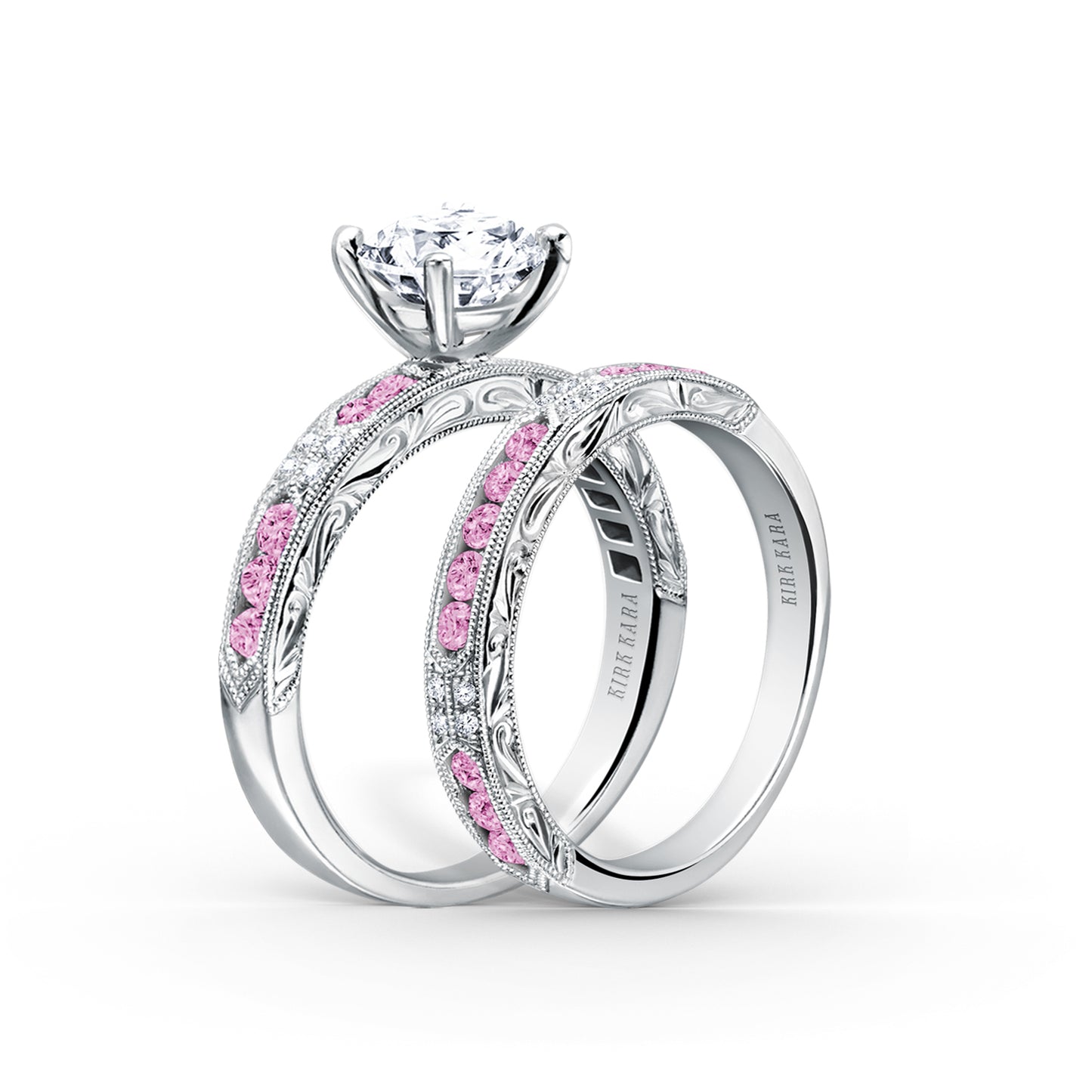 Channel Set Artful Pink Sapphire Diamond Engagement Ring