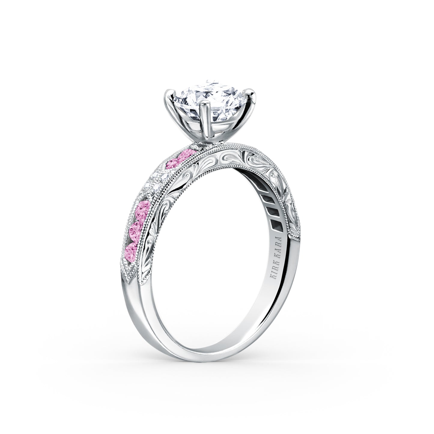 Channel Set Artful Pink Sapphire Diamond Engagement Ring