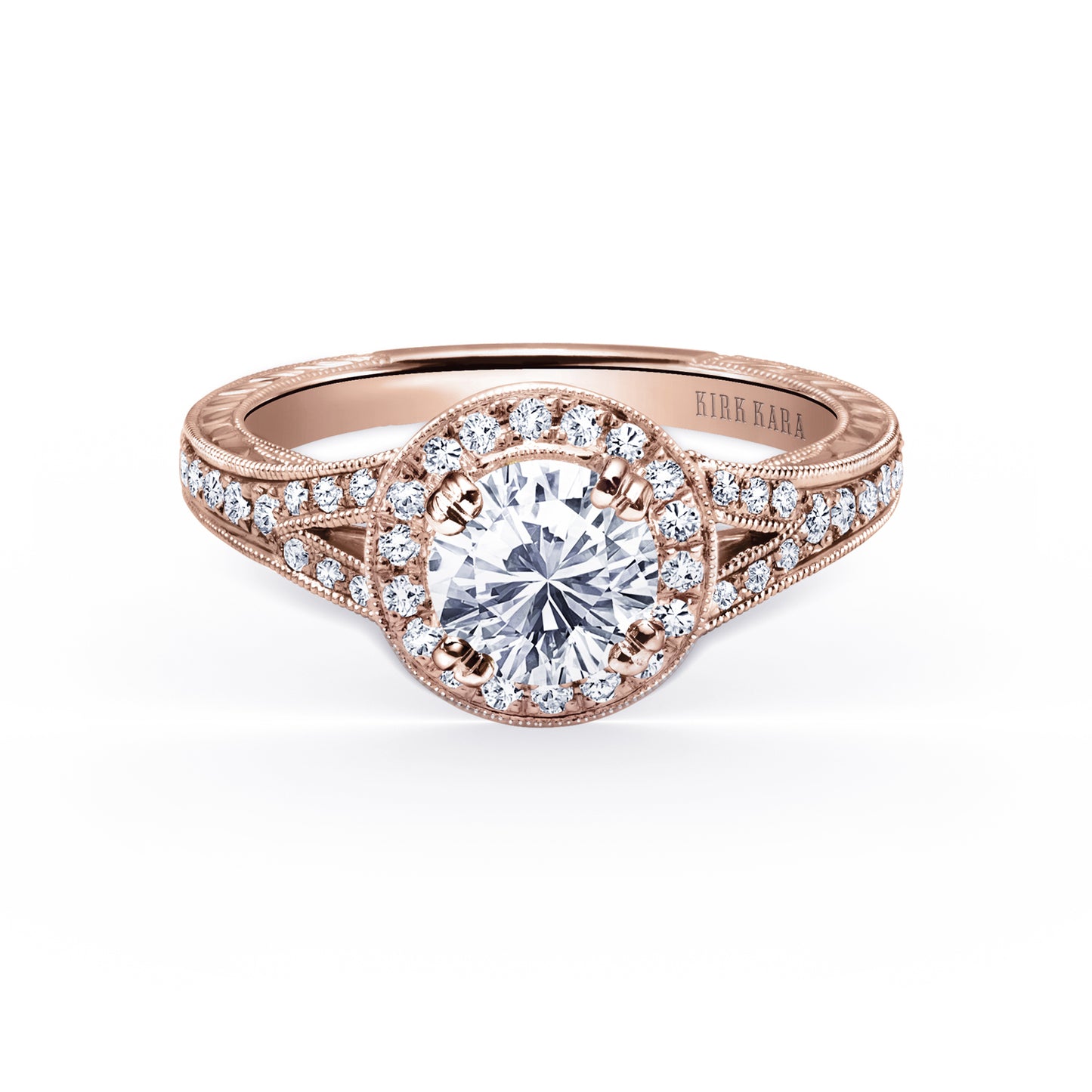 Elegant Halo Diamond Engraved Engagement Ring