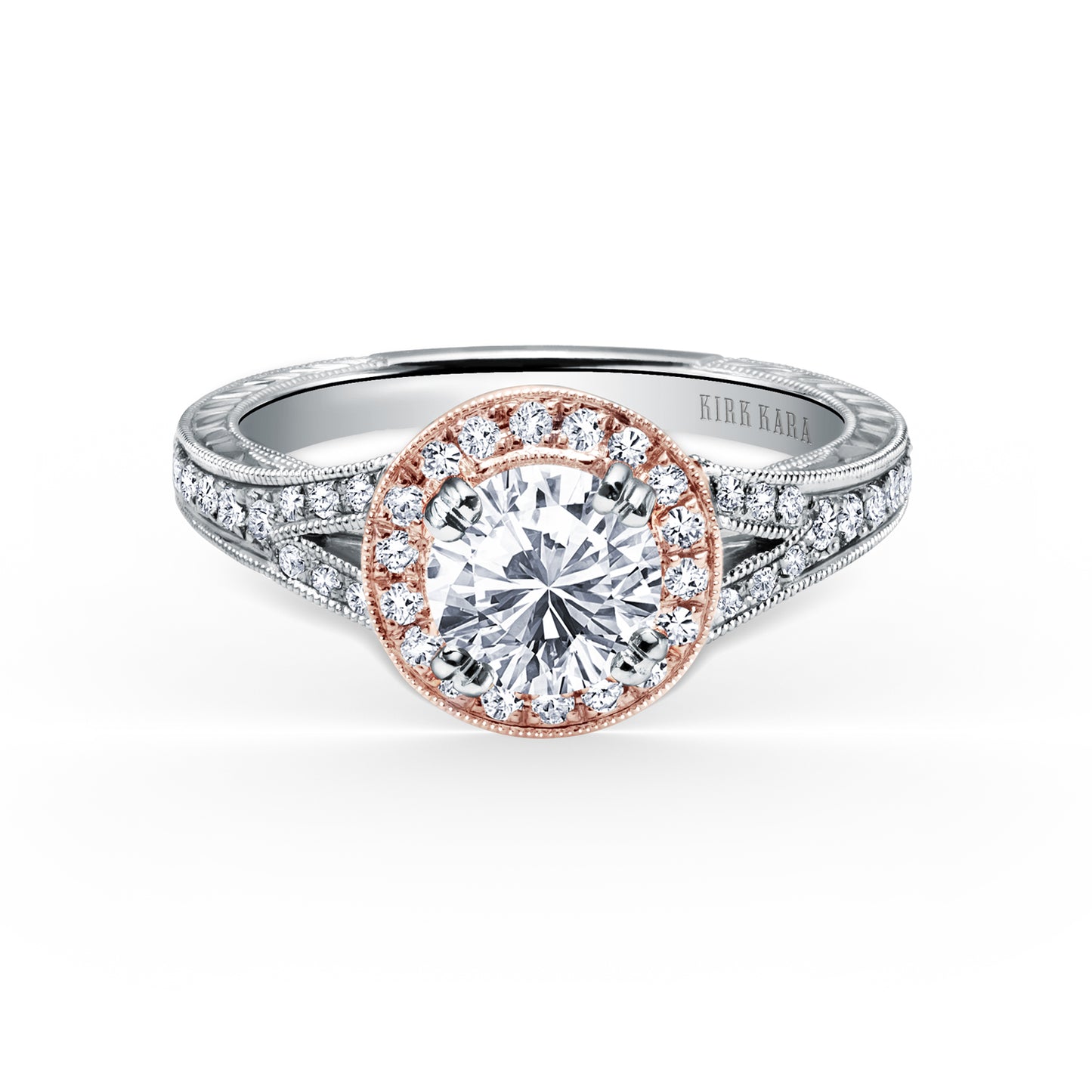 Elegant Halo Diamond Engraved Engagement Ring