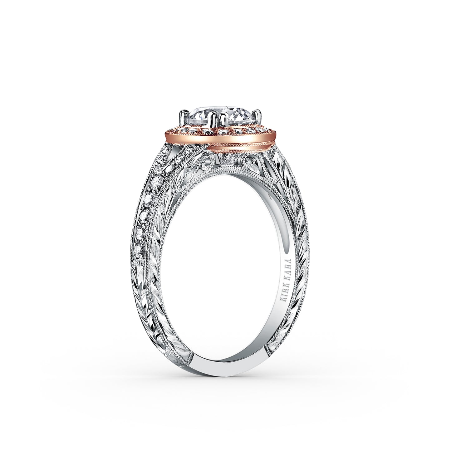 Elegant Halo Diamond Engraved Engagement Ring