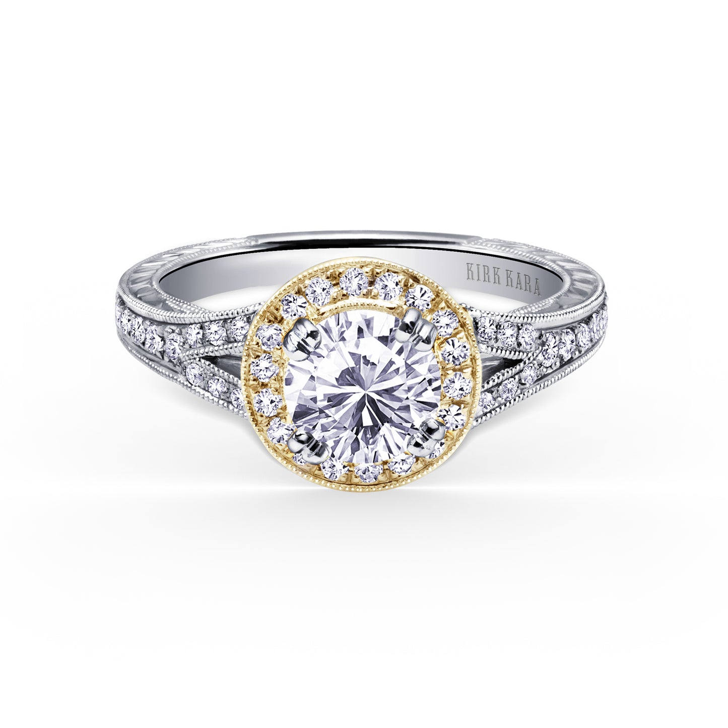 Elegant Halo Diamond Engraved Engagement Ring