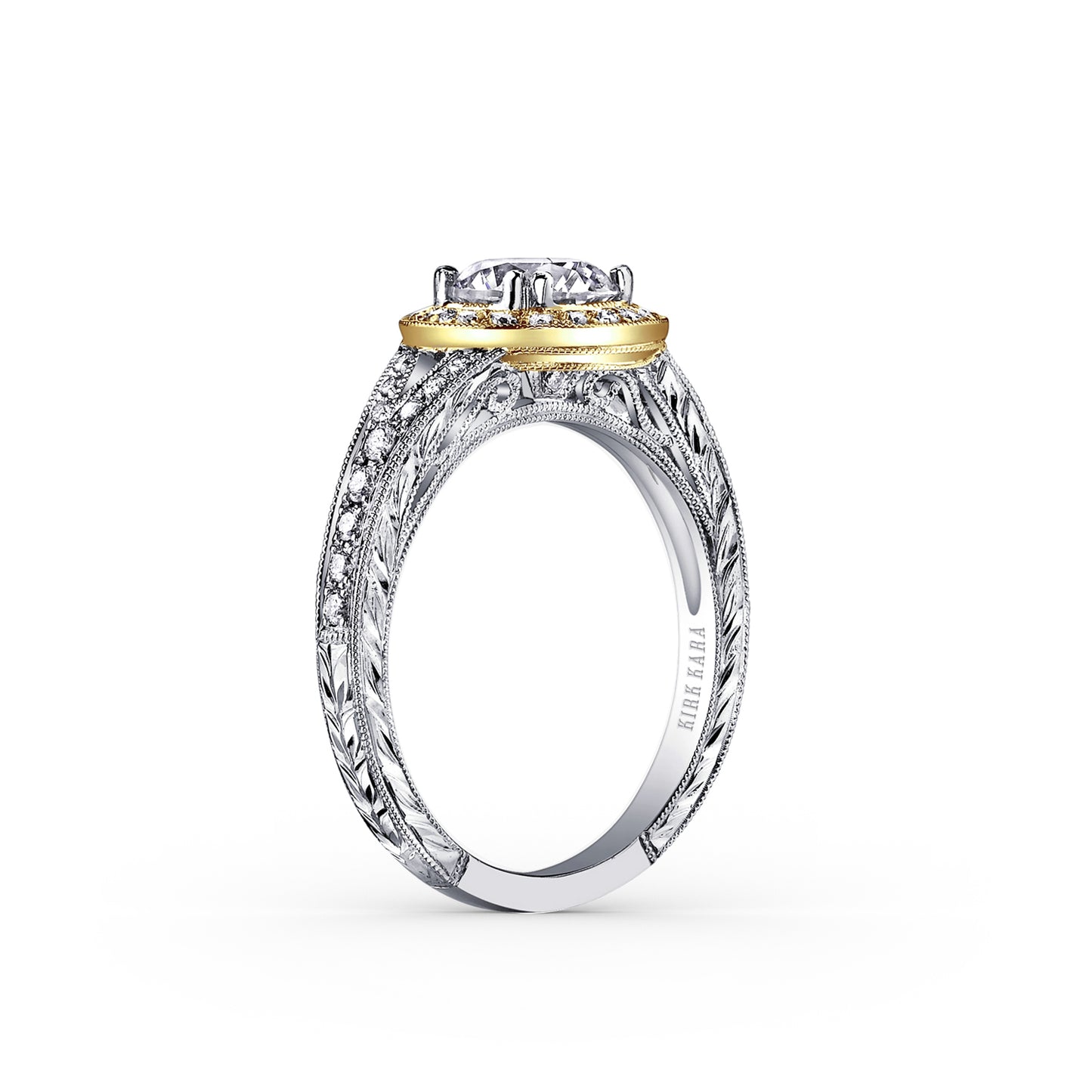 Elegant Halo Diamond Engraved Engagement Ring