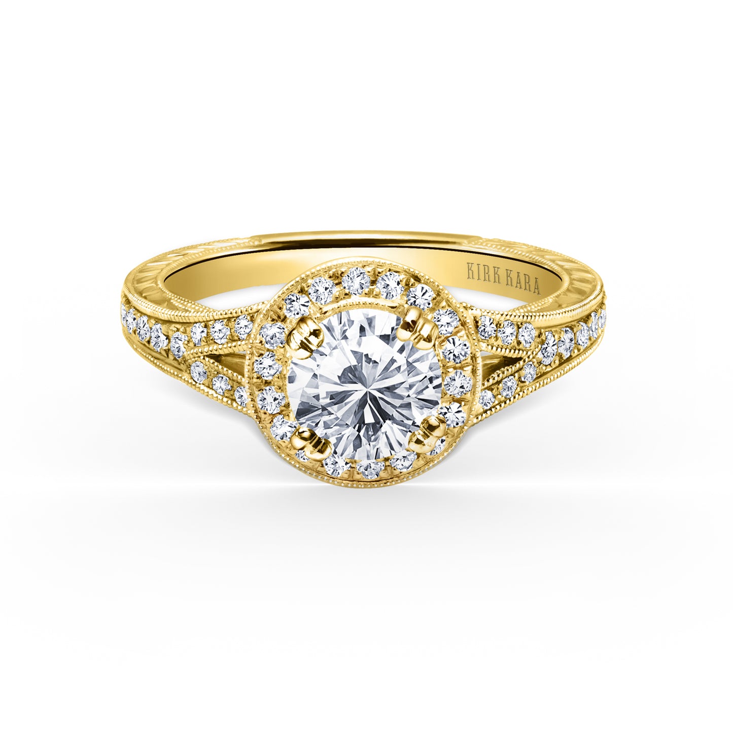 Elegant Halo Diamond Engraved Engagement Ring